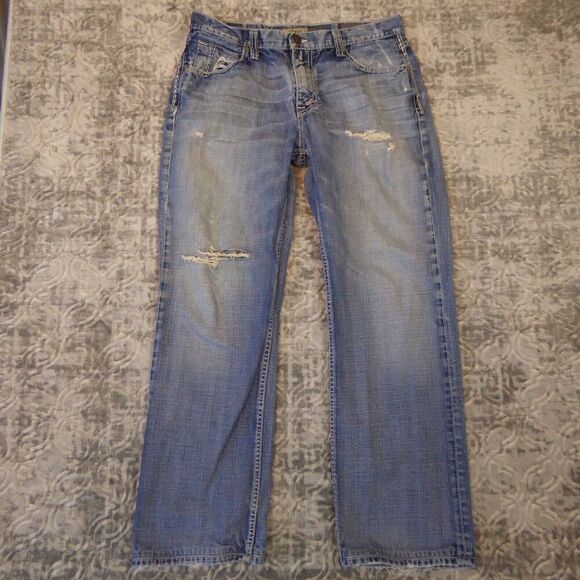 BKE Jeans Mens 33L 33x31 Blue Tyler Straight Leg Denim Distressed Casual Preppy - Picture 1 of 15
